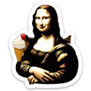 Mona Lisa painting with ice cream cone hand sticker