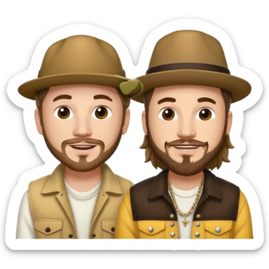 Morgan Wallen and Post Malone together as apple-style emojis, both wearing hats, friendly expressions sticker