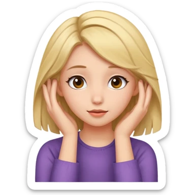 Shy but flirty girl looking to the side while tucking her hair behind her ears sticker