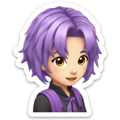 anime girl with purple hair with a white ribbon in it and hazel eyes sticker