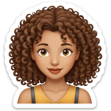 mixed-race girl with curly brown hair, winking face sticker