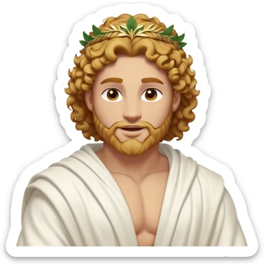 Cinematic Realistic Hercules Portrait, head tilted playfully and inquisitively, showcasing a blend of legendary power and youthful charm with the refined features of Michelangelo's David. His light tan, sculpted skin and thick, curly, golden brown hair—styled with wild majesty—evoke the spirit of the lion-wrestling Hercules. Clad in a softly draped white robe with subtle golden details and adorned with a Greek laurel wreath, his expressive eyes and warm smile capture an approachable yet formidable hero, bathed in gentle natural lighting. sticker
