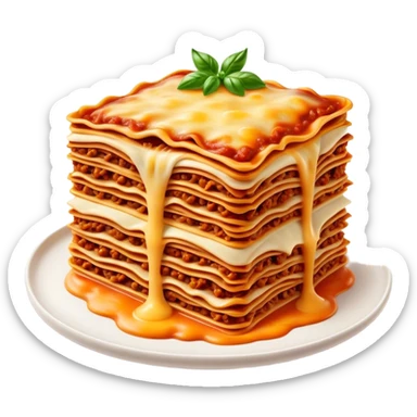 Cinematic Realistic Lasagne alla Bolognese Dish Emoji, depicted with layered pasta, rich meat sauce, and melted cheese rendered with exquisite detail and hearty, warm lighting. sticker