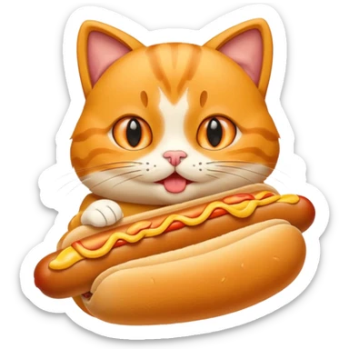 A cartoon cat eating a hot dog sticker