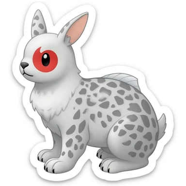 Rock Ptarmigan-Snow-Leopard-Snowshoe-Hare-Koi-Fish-Pokémon-Fakémon-Animal-hybrid, full body, with red marking over eye sticker