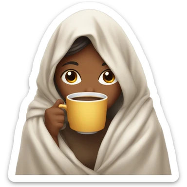 girl inside a blanket sipping coffee eyes closed sticker