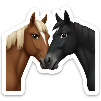 2 horses are kissing each other. One is black and the other one is chestnut  sticker