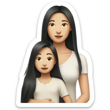 Long hair asian with asian baby sticker