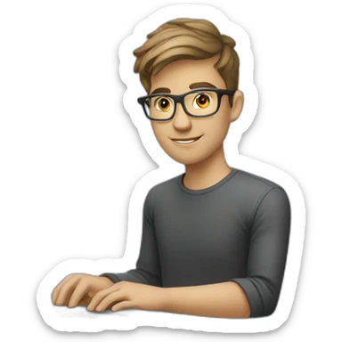 young caucasian cool designer working on laptop sticker