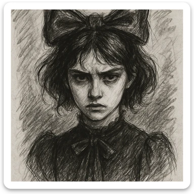 gothic bow, pencil sketch style sticker