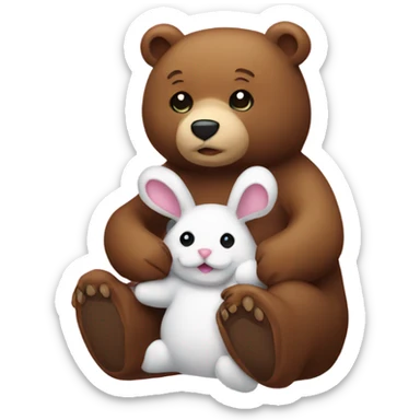 Bear holding bunny close to moith sticker