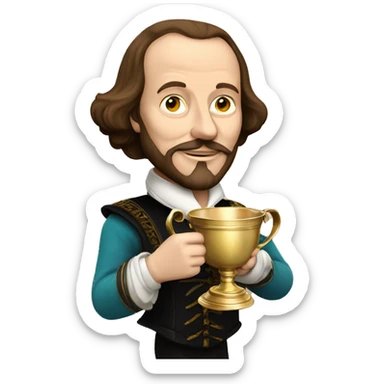 William Shakespeare holds the winner's cup in his hand sticker