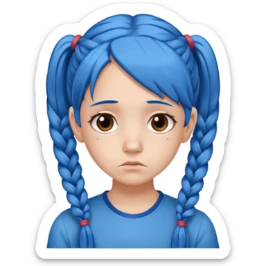 long blue hair girl in pig tails with brown eyes upset sticker
