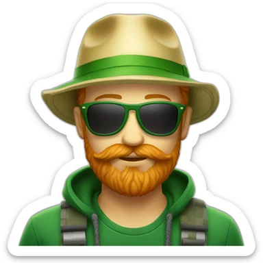 Green sunglasses and Ginger beard and bucket hat drinking a beer sticker