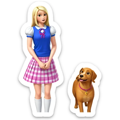 girl with dog in skirt sticker