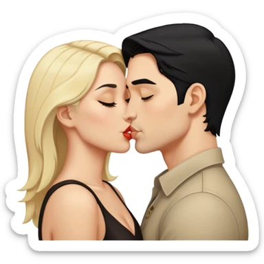 blond man and black hair woman kissed  sticker