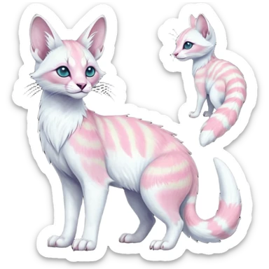 Colorful tropical pearly-albino-white iridescent glorious divine exotic cute cool beautiful shiny beautiful fantasy-caracal-civet-genet-sergal-vernid-Cacomistle-oncilla-animal-Fakémon-hybrid-fursona with tufted ears (full body) sticker