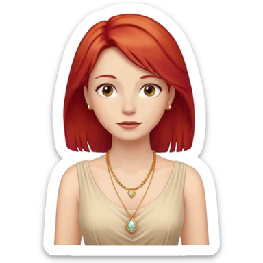 lady-in-light beige-dress-,-red-hair,-wearing-necklace sticker