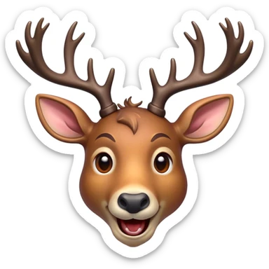 Cinematic Comical Deer Portrait Emoji, Head tilted dramatically with an exaggeratedly amused expression, featuring a sleek dappled coat and whimsically contorted antlers, wide, expressive eyes filled with playful disbelief, Simplified yet hilariously expressive features, highly detailed, glowing with a slightly sassy glow, high shine, dramatic yet playful, stylized with an air of cheeky woodland mischief, bright and endearing, soft glowing outline, capturing the essence of a spirited and over-the-top deer, so meme-worthy it feels like it could side-eye its way into forest folklore instantly! sticker