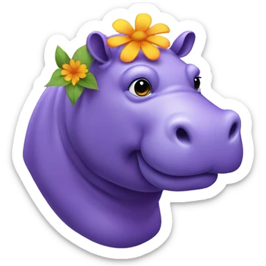 purple hippo with a flower on her head sticker