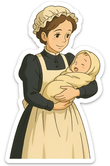 victorian midwife with baby sticker