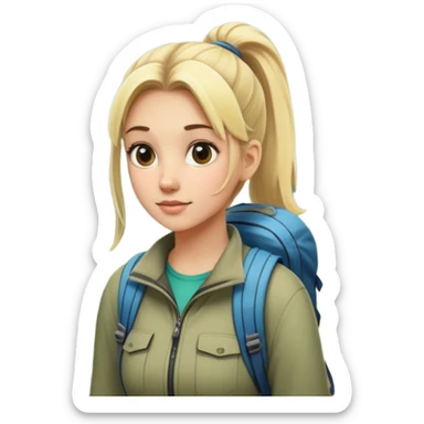blonde girl with high pony tail hiking in the woods sticker