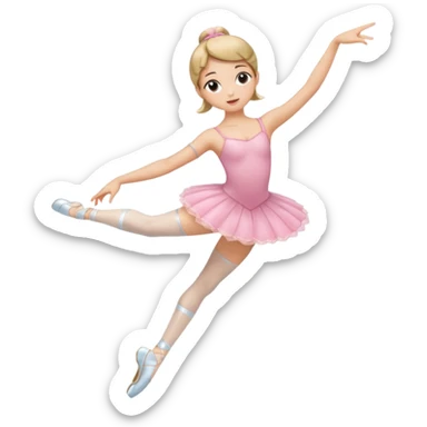 Una chica con vestuario de bailarina con las piernas flexionadas, el dedo índice en la boca, el tren superior inclinado hacia la izquierda y con la cadera proyectada hacia la izquierda sticker