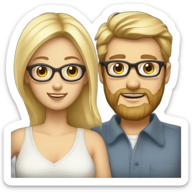 Big-eyed blonde and square-haired white-skinned woman and her white-skinned bearded glasses-wearing husband sticker