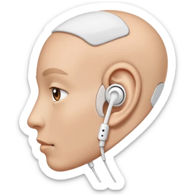 Close up of an ear wearing an earbud sticker