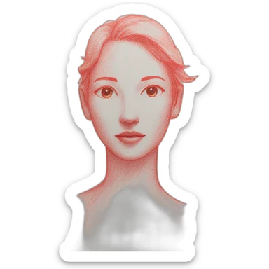Drawing sketch of woman's figure on paper red crayon sticker