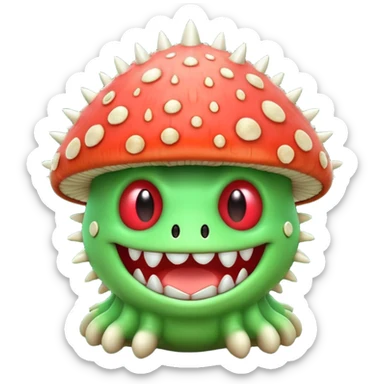 poisonous mushroom monster portrait, head and shoulders only, toxic green glow, scary grin, spiky mushroom head, 3D cartoon, mobile game icon style, clean background, no text, no watermark

 sticker