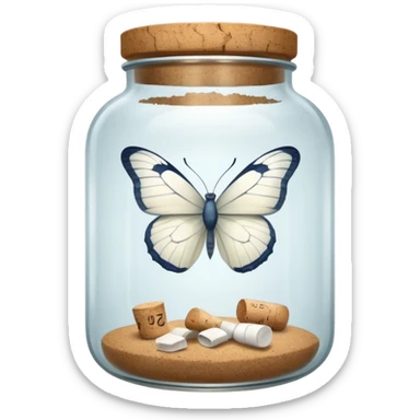 A white butterfly traped in an old jar sticker