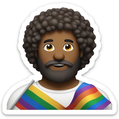 big hairy man with a giant LGBTQ+ flag sticker
