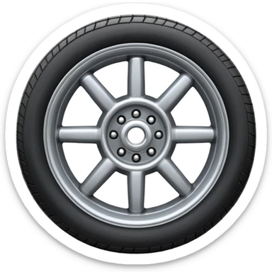 Front-view wheel, perfectly symmetrical, 6 or 8 short spokes, thick black rubber tire, wide heavy outer rim, clean design, centered. sticker