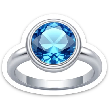 a silver ring with a blue gemstone, on a white background, in the style of iOS emoji, clean and minimalistic, high quality, 3D render, soft lighting, realistic reflections sticker