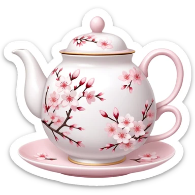 Cute Pastel pink and white Cherry Blossom Sakura Tea Porcelain Set sticker