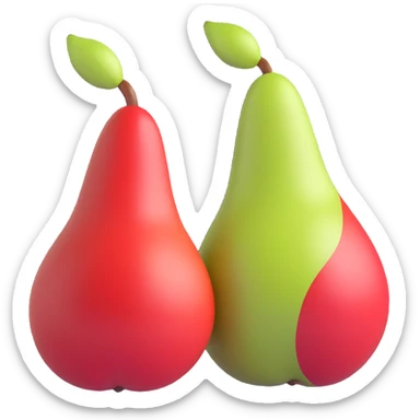 two pears: one whole, one half, with red-green skin, 3D iOS style, volumetric shapes, pastel colors, soft lighting, modern iOS icon style, no background sticker