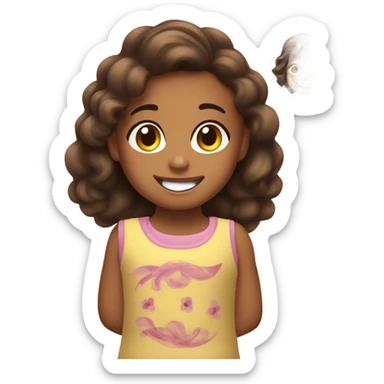  crea un emoji un creativo que sea de niña feliz trabajando con una marca capilar  sticker