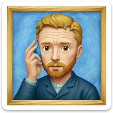 van gogh painting on a canvas while holding his ear sticker