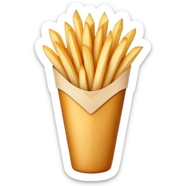 Cinematic Realistic Belgian Fries Dish Emoji, showcasing thick, crispy fries served in a paper cone rendered with detailed textures and golden, appetizing lighting. sticker