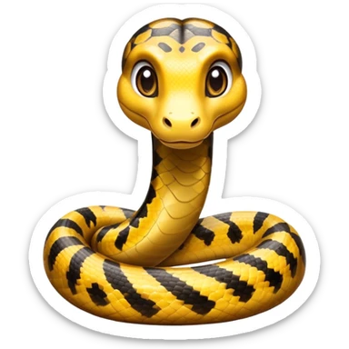 cinematic-cute-anaconda-portrait standing-emoji,-head-tilted-playfully-and-inquisitively,-with-a-sleek,-shimmering-body-adorned-with-detailed-scale-sriped patterns-and-round,-sparkling-eyes-full-of-wonder,-simplified-yet-irresistibly-adorable-features sticker