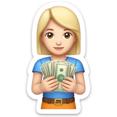emoji style icon, minecraft blocky character holding a stack of money, pixel art style, bright colors, simple background, 3D glossy emoji, centered composition, soft shadow, high detail, clean outline, white background sticker