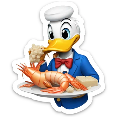 Donald Duck eating shrimp sticker