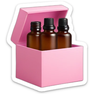 jars of essential oils in a pink box sticker