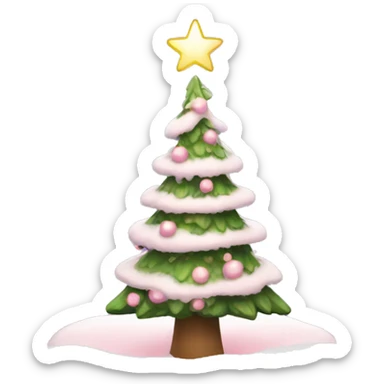 Christmas tree with snow and a small light pink bow on top sticker