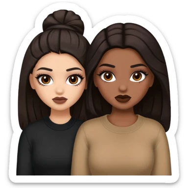 Boujy baddie best friends, trendy heavy makeup both dark hair one light skinned and one mocha brown  sticker