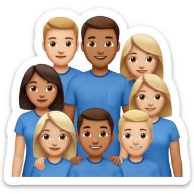 CREA UN EMOJI DE 7 PERSONAS HOMBRES Y MUJERES, CON CAMISA AZUL SOLO 7 SIETE PERSONAS sticker
