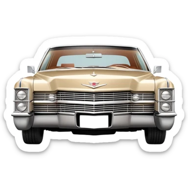 Iconic beige 1966 Cadillac DeVille with distinct front grille and headlights, precise three-quarter view at 30 degrees, authentic vintage luxury proportions, as seen in Once Upon a Hollywood, iOS emoji style sticker