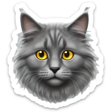 realistic grey fluffy cat with yellow eyes sticker