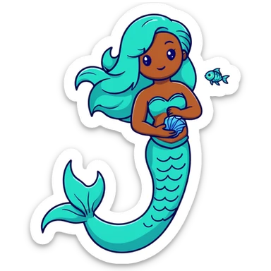 full body black mermaid with dark skin and fish tail sticker
